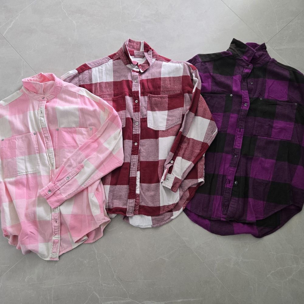 Aerie Kids Plaid Button Down Shirts - Pink, Red, and Purple